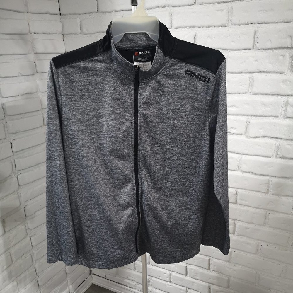 AND1 Men's Size Large Full Zip Lightweight Grey w/ Black Accents Athletic Jacket